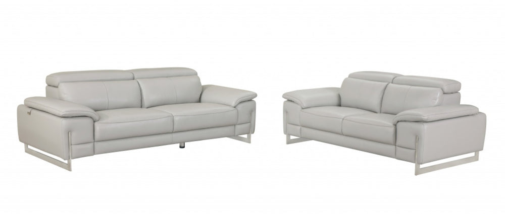 HomeRoots Two Piece Italian Leather Light Gray Seating Set for 5 - Modern Comfort & Stylish Design 343867
