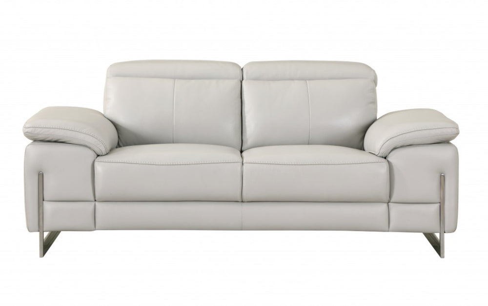 HomeRoots Two Piece Italian Leather Light Gray Seating Set for 5 - Modern Comfort & Stylish Design 343867