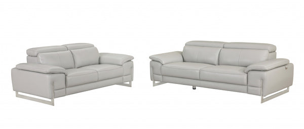 Homeroots Two Piece Indoor Light Gray Italian Leather Five Person Seating Set Light Grey  343867