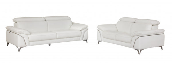 Homeroots Two Piece Indoor White Italian Leather Five Person Seating Set White  343868
