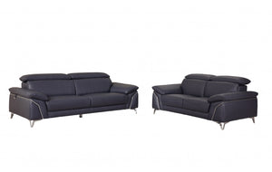Homeroots Two Piece Indoor Blue Italian Leather Five Person Seating Set Navy Blue  343869