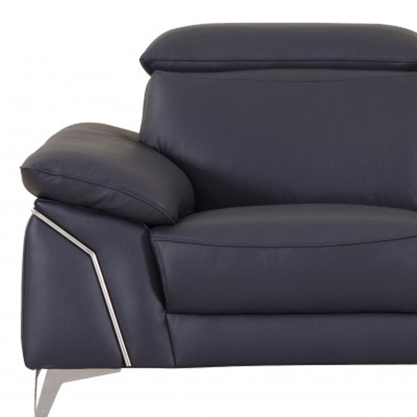 Homeroots Two Piece Indoor Blue Italian Leather Five Person Seating Set Navy Blue  343869