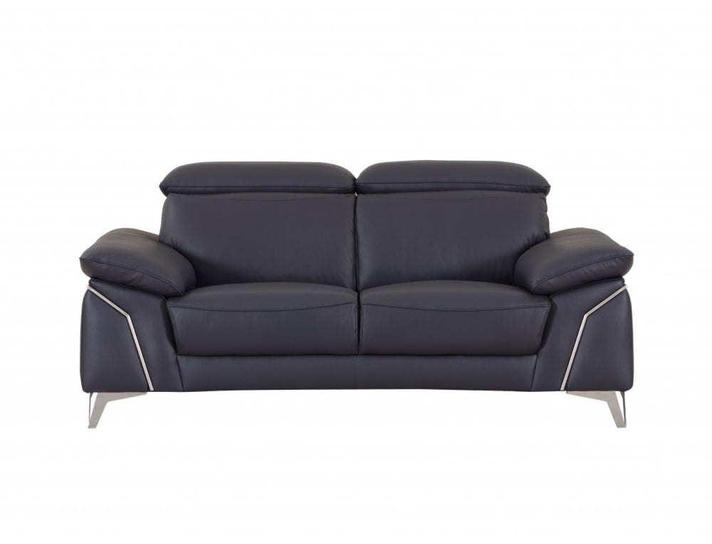 HomeRoots Two Piece Indoor Navy Blue Italian Leather Seating Set for 5 - Stylish Lounge Sofa & Loveseat 343869
