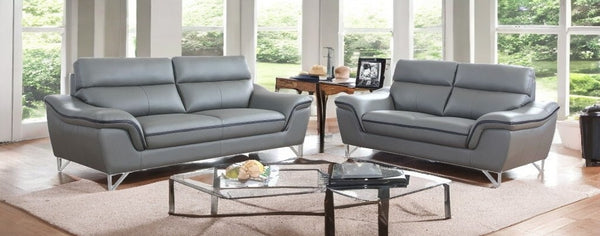 Homeroots Two Piece Indoor Gray Genuine Leather Five Person Seating Set   343870