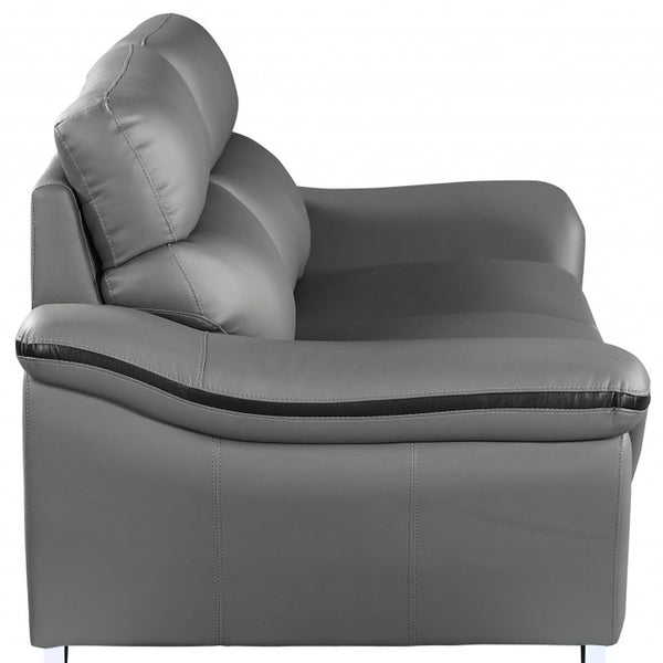 Homeroots Two Piece Indoor Gray Genuine Leather Five Person Seating Set   343870