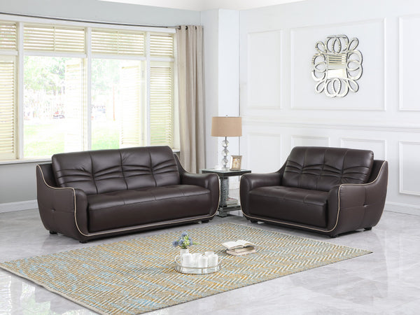 Homeroots Two Piece Indoor Brown Genuine Leather Five Person Seating Set   343871