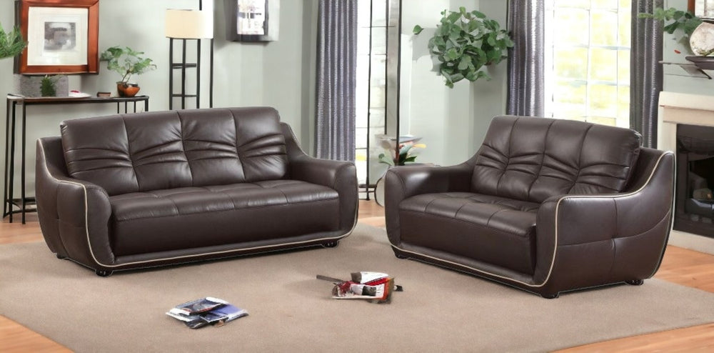 HomeRoots Three Piece Indoor Brown Genuine Leather Seating Set for Six - Elegant Comfort for Any Space 61" X 39" X 36" 343871