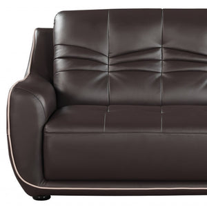 HomeRoots Three Piece Indoor Brown Genuine Leather Seating Set for Six - Elegant Comfort for Any Space 61" X 39" X 36" 343871