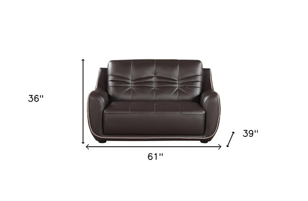 HomeRoots Three Piece Indoor Brown Genuine Leather Seating Set for Six - Elegant Comfort for Any Space 61" X 39" X 36" 343871