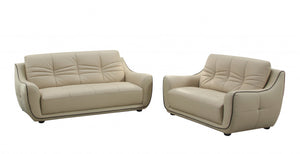 HomeRoots Three Piece Indoor Beige Genuine Leather Seating Set for Six - Timeless Comfort & Style 61" X 39" X 36" 343872