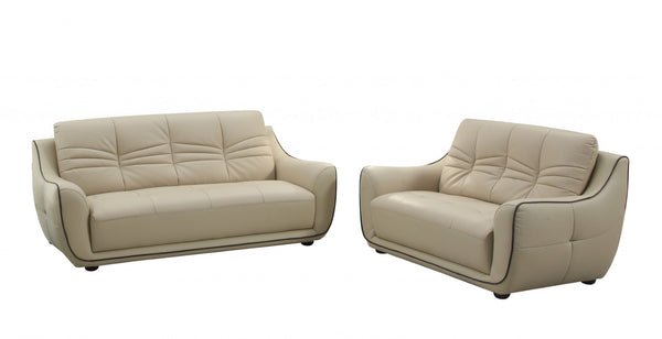 HomeRoots Three Piece Indoor Beige Genuine Leather Seating Set for Six - Timeless Comfort & Style 61" X 39" X 36" 343872