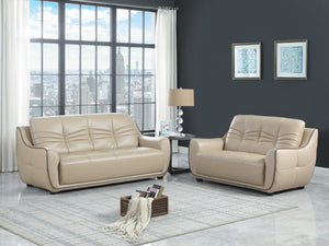 HomeRoots Three Piece Indoor Beige Genuine Leather Seating Set for Six - Timeless Comfort & Style 61" X 39" X 36" 343872