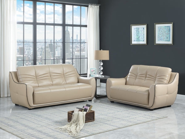 HomeRoots Three Piece Indoor Beige Genuine Leather Seating Set for Six - Timeless Comfort & Style 61" X 39" X 36" 343872