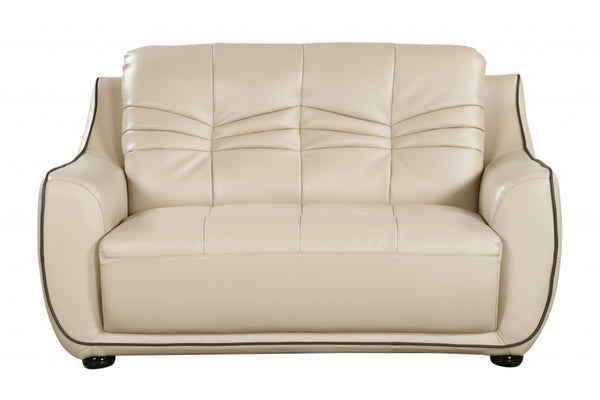 HomeRoots Three Piece Indoor Beige Genuine Leather Seating Set for Six - Timeless Comfort & Style 61" X 39" X 36" 343872