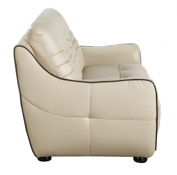 HomeRoots Three Piece Indoor Beige Genuine Leather Seating Set for Six - Timeless Comfort & Style 61" X 39" X 36" 343872
