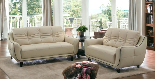 HomeRoots Three Piece Indoor Beige Genuine Leather Seating Set for Six - Timeless Comfort & Style 61" X 39" X 36" 343872