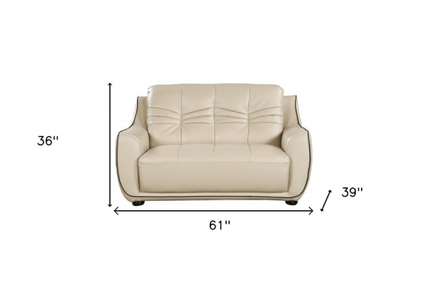 HomeRoots Three Piece Indoor Beige Genuine Leather Seating Set for Six - Timeless Comfort & Style 61" X 39" X 36" 343872