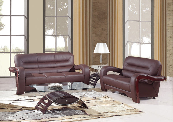 Homeroots Two Piece Indoor Brown Genuine Leather Five Person Seating Set   343873