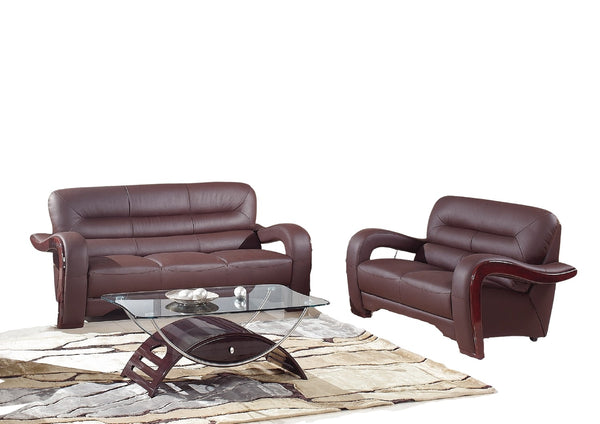 Homeroots Two Piece Indoor Brown Genuine Leather Five Person Seating Set   343873