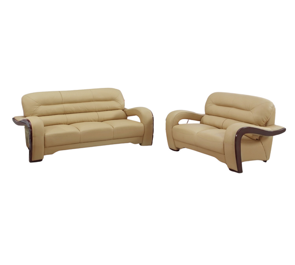 Homeroots Two Piece Indoor Beige Genuine Leather Five Person Seating Set   343874