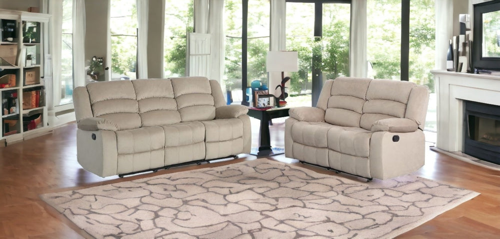 HomeRoots Two Piece Indoor Beige Microsuede Seating Set for 5 - Luxurious Comfort with Reclining Features 343876