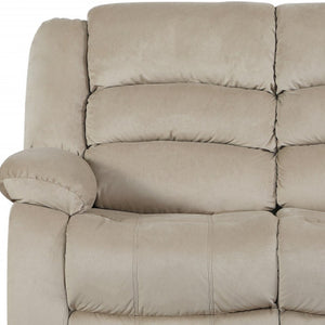 HomeRoots Two Piece Indoor Beige Microsuede Seating Set for 5 - Luxurious Comfort with Reclining Features 343876