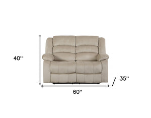 HomeRoots Two Piece Indoor Beige Microsuede Seating Set for 5 - Luxurious Comfort with Reclining Features 343876