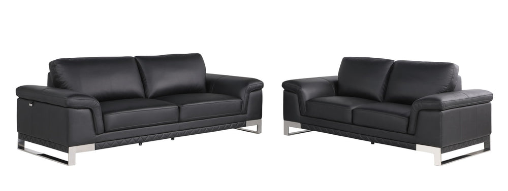 HomeRoots Two Piece Indoor Black Italian Leather Seating Set for 5 - Elegant Comfort for Your Living Room 343883