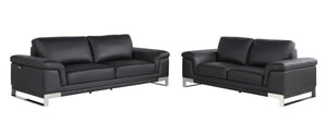 HomeRoots Two Piece Indoor Black Italian Leather Seating Set for 5 - Elegant Comfort for Your Living Room 343883