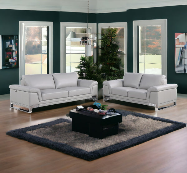 Homeroots Two Piece Indoor Light Gray Italian Leather Five Person Seating Set Light Grey  343884