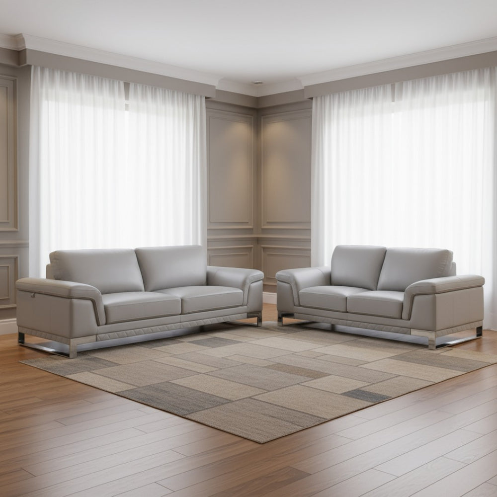 HomeRoots Two Piece Indoor Light Gray Italian Leather Seating Set for Five - Modern Comfort & Style! 343884