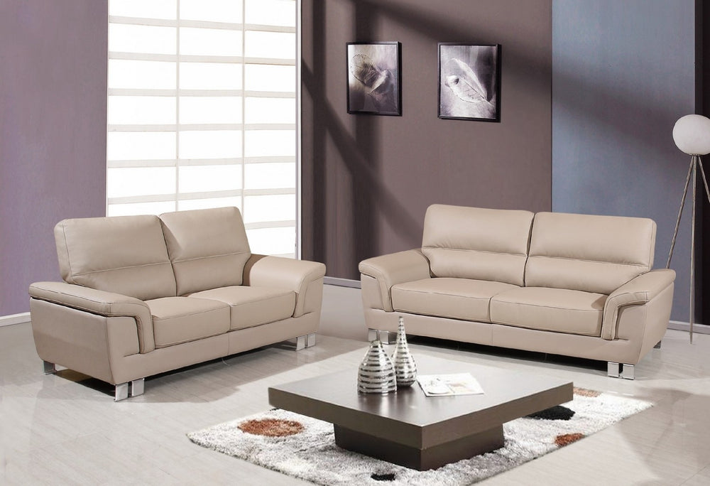 HomeRoots 82" Beige Faux Leather Sofa with Silver Legs - Modern Comfort for Stylish Living Spaces 64" X 36" X 37" 343895