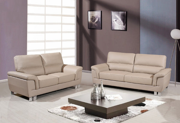 Homeroots Two Piece Indoor Beige Faux Leather Five Person Seating Set   343895