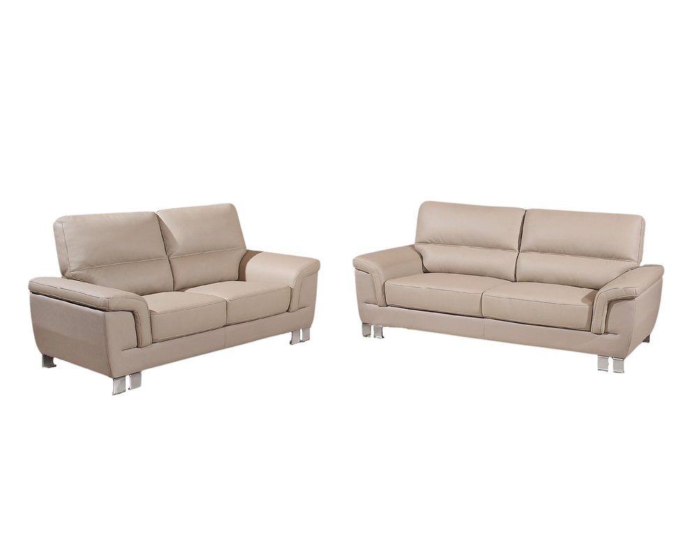 Homeroots Two Piece Indoor Beige Faux Leather Five Person Seating Set   343895