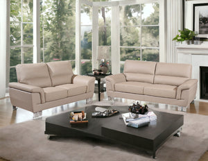 Homeroots Two Piece Indoor Beige Faux Leather Five Person Seating Set   343895