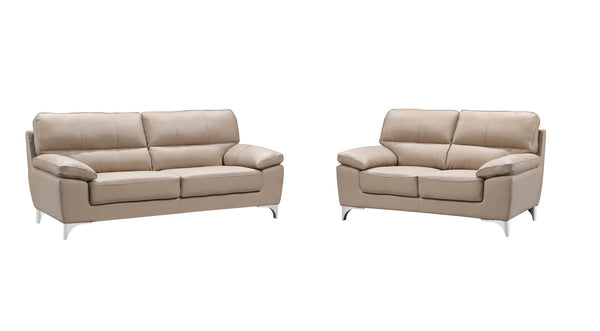 Homeroots Two Piece Indoor Beige Faux Leather Five Person Seating Set   343897