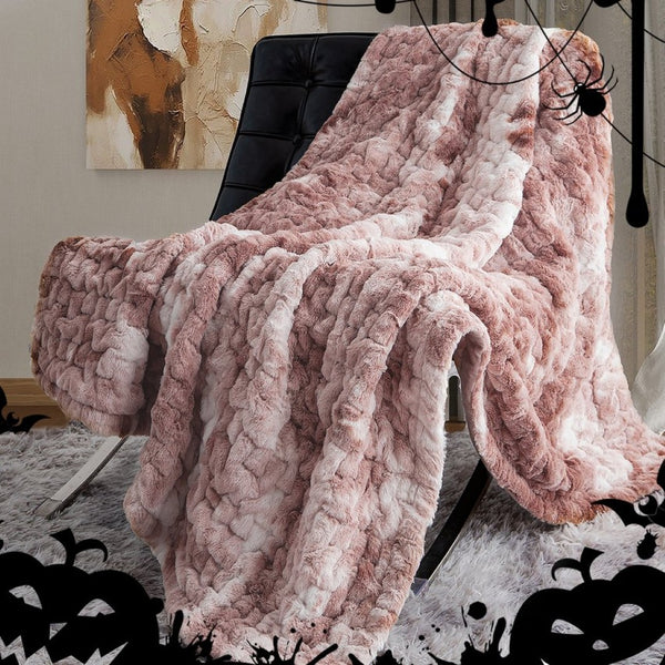 English Elm Ruched Faux Fur Throw - Luxurious, Soft, And Stylish Blanket For Cozy Living Room & Bedroom Decor B035P243959-GIGA