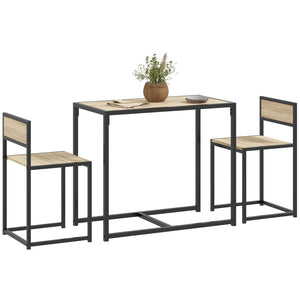 English Elm Homcom Industrial 3 Piece Dining Set Steel Legs Mdf Top Compact Kitchen Seating Oak W2225P229083