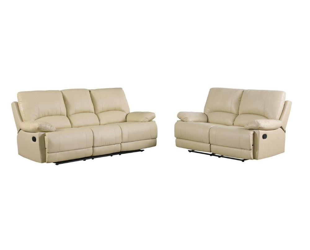 HomeRoots Two Piece Indoor Beige Faux Leather Seating Set for 5 – Comfortable, Stylish, and Space-Saving! 343900