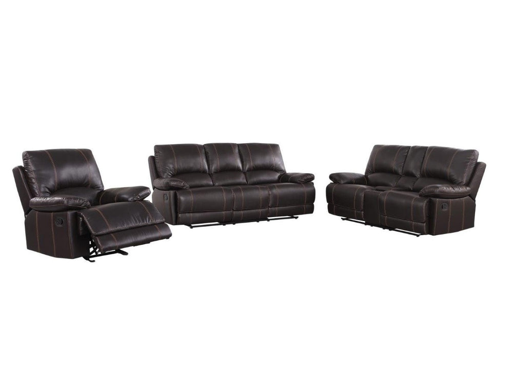 HomeRoots Three Piece Brown Faux Leather Seating Set for 5 - Reclining Comfort with Storage for Modern Living 343903