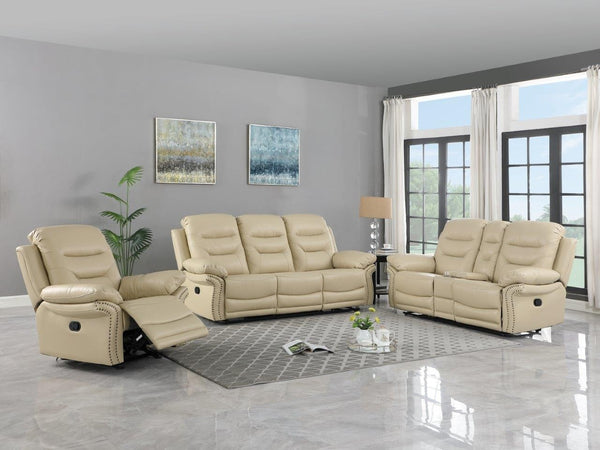 Homeroots Three Piece Indoor Beige Faux Leather Five Person Seating Set Beige  343905
