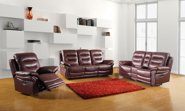 Homeroots Three Piece Indoor Burgundy Faux Leather Five Person Seating Set Burgandy  343906