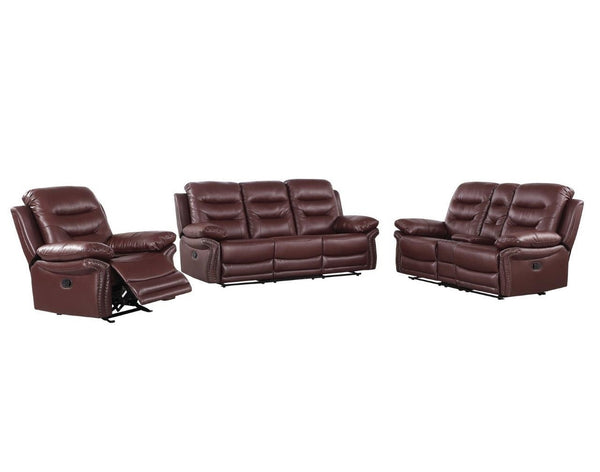 Homeroots Three Piece Indoor Burgundy Faux Leather Five Person Seating Set Burgandy  343906