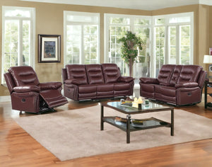 Homeroots Three Piece Indoor Burgundy Faux Leather Five Person Seating Set Burgandy  343906
