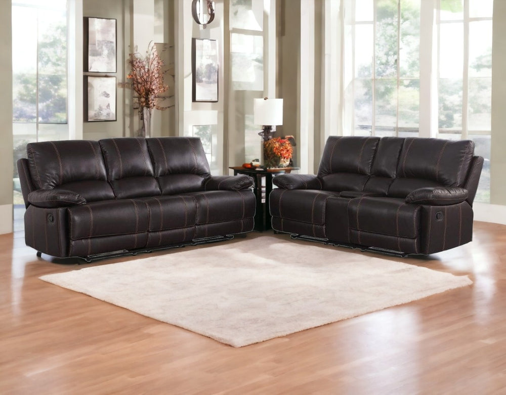 HomeRoots Two Piece Indoor Brown Faux Leather Seating Set for 5 - Reclining Comfort & Storage Solution 343907