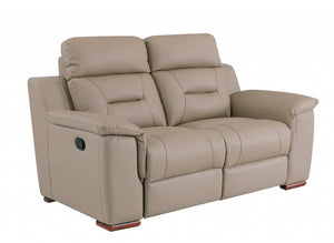 Homeroots 67" Beige And Brown Faux Leather Manual Reclining Loveseat Beige  343908