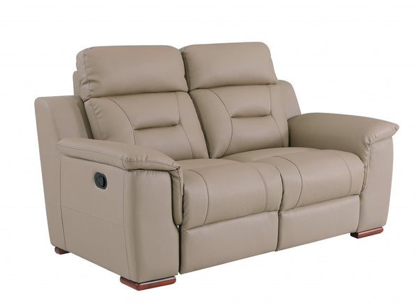 Homeroots 67" Beige And Brown Faux Leather Manual Reclining Loveseat Beige  343908
