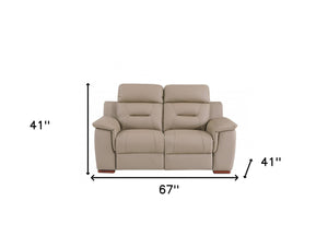 Homeroots 67" Beige And Brown Faux Leather Manual Reclining Loveseat Beige  343908