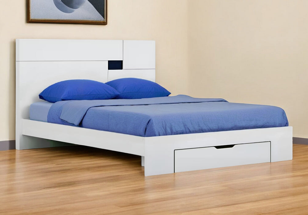 Homeroots White Wood King Platform Bed Frame With Storage Drawer White Solid Manufactured Wood 343911
