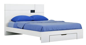 Homeroots White Wood King Platform Bed Frame With Storage Drawer White Solid Manufactured Wood 343911